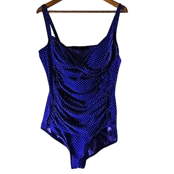 Miracle Suit Womens Sz XL Purple Polka Dot One Piece Swimsuit - Picture 2 of 14